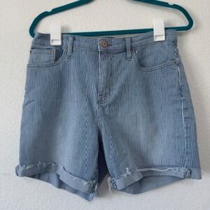 Calvin Klein Jeans Striped Denim Shorts Women Size 10 High Rise Cuff Hem